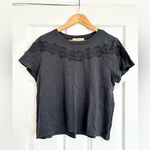 LOFT Gray Lace Trim Top